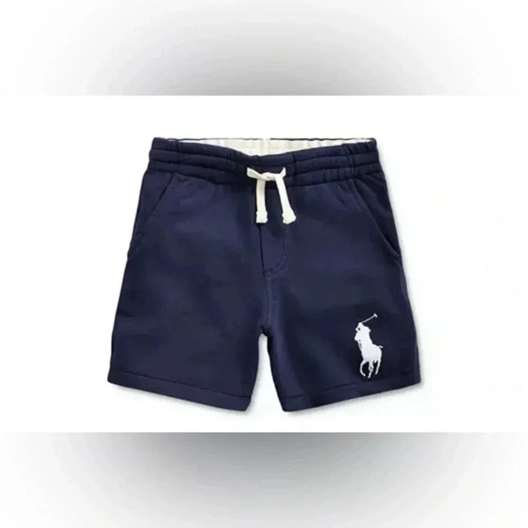 Boys Polo Ralph Lauren French Terry Drawstring Shorts Navy Blue Size 5 EUC - Picture 1 of 10